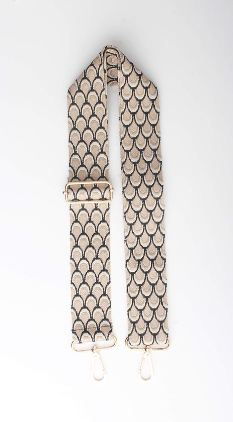 Rosanna bag strap- Verstelbaar- Tassen hengsel- Dames- Goud- Polyester- Geografsisch print- 5cm- 135cm- Zwart/taupe