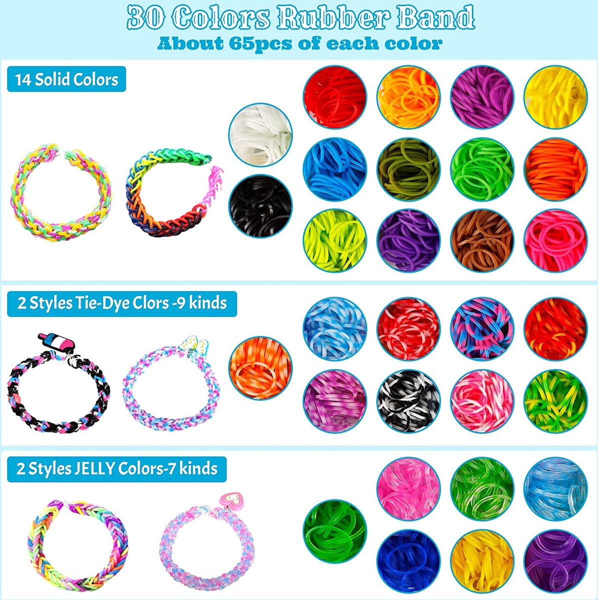 LUZOON 2500+ Elastique Bracelet, 30 Couleurs Bracelet Elastique Enfant  Elastiques pour Bracelets Kit Elastiques Loom Rubber Fabrication Creation,  Enfant Idee Cadeau Anniversaire : : Jouets