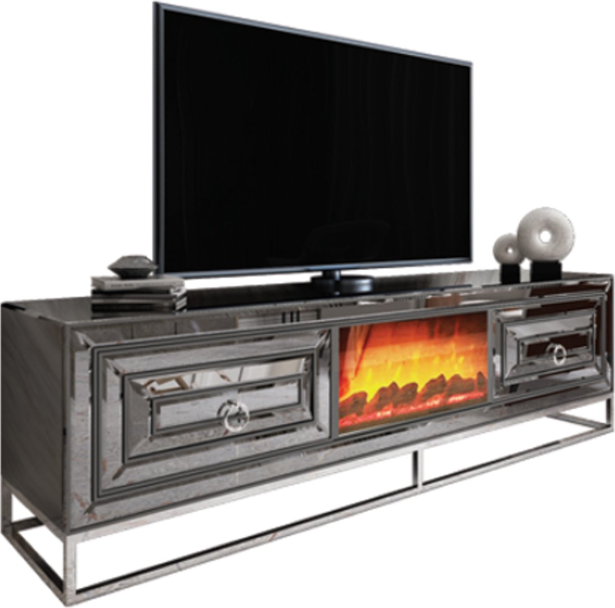 Tv-meubel met Open Haard - Antraciet/Chroom 208 cm | bol