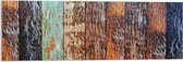 Acrylglas - Houten Planken op een Rijtje met Verschillende Kleuren - 90x30 cm Foto op Acrylglas (Met Ophangsysteem)