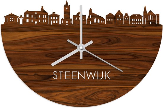 Skyline Klok Steenwijk Palissander hout - Ø 40 cm - Stil uurwerk - Wanddecoratie - Meer steden beschikbaar - Woonkamer idee - Woondecoratie - City Art - Steden kunst - Cadeau voor hem - Cadeau voor haar - Jubileum - Trouwerij - Housewarming -
