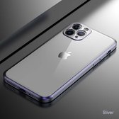 Smartphonica Metallic iPhone 13 Mini Hoesje Met Doorzichtig Achterkant En Extra Camera Bescherming - Zilver geschikt voor iPhone 13 Mini