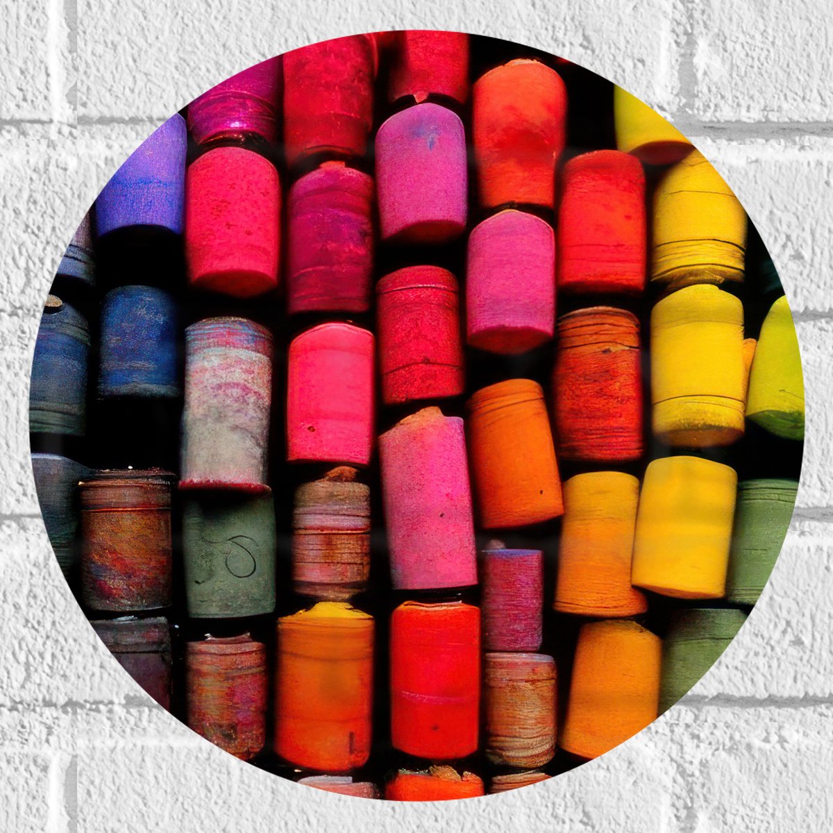 Muursticker Cirkel - Verschillende Kleuren met Verf Bespoten Blikken - 30x30 cm Foto op Mu
