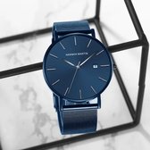 Blauw Krachtig stijlvol duurzaam roestvrijstalen herenhorloge van Leerella Het elegante roestvrijstalen slimline herenhorloge