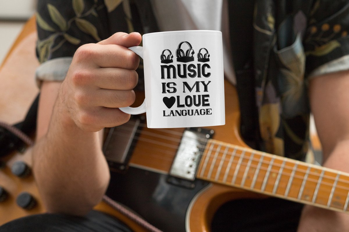 Rick & Rich Mok - Mok Muziek - Koffiemok Music - Mok met opdruk - Witte koffie mok bedrukt - Witte thee mok - Mug quote - Music Is My Love Language