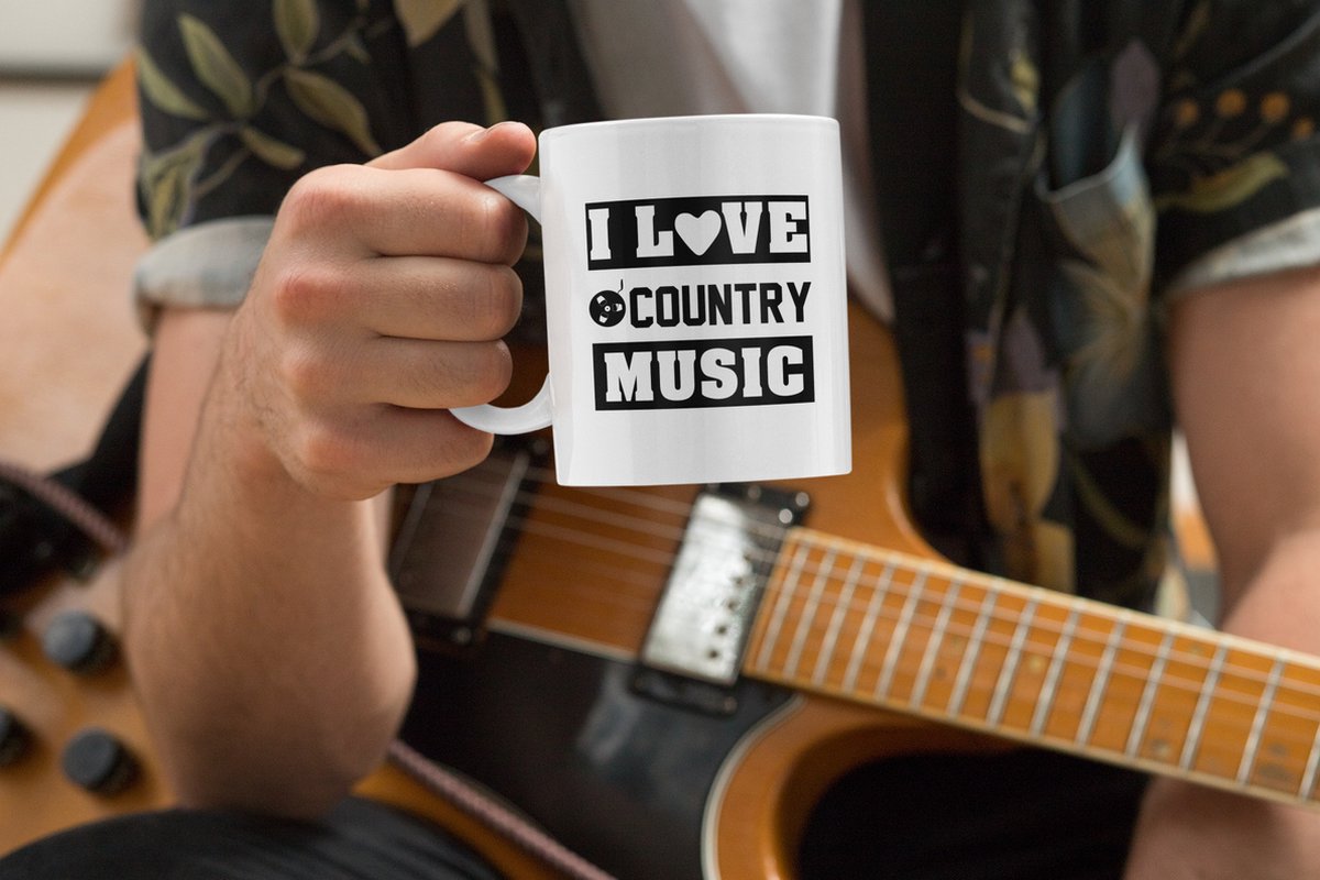 Rick & Rich Mok - Mok Muziek - Koffiemok Music - Mok met opdruk - Witte koffie mok bedrukt - Witte thee mok - Mug quote - I Love Country Music