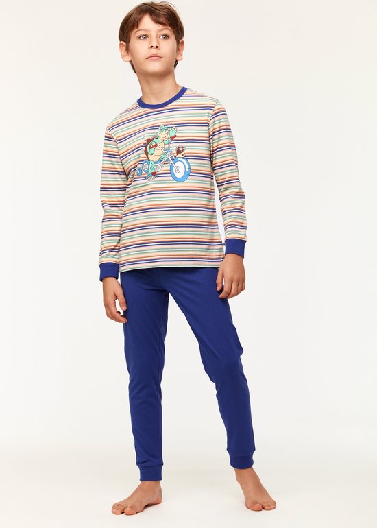 Woody pyjama jongens/heren - multicolor gestreept- schildpad - 231-1-PLC-S/906 - maat 140