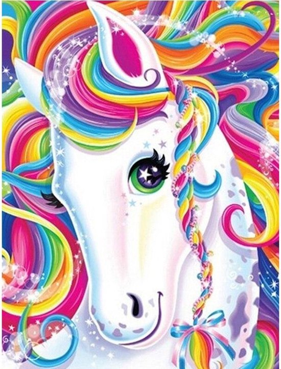 Diamond painting 30x40cm - vierkante steentjes - Kleurrijke eenhoorn