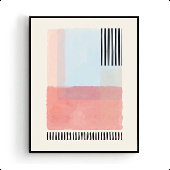Postercity - Poster Art abstrait coloré avec lignes bleu rose - Art abstrait - 30x21cm / A4