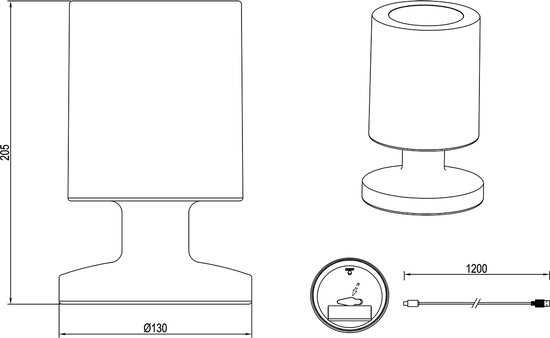 Lampe de Table Rechargeable LED avec port USB - 3000K - 2W - IP44