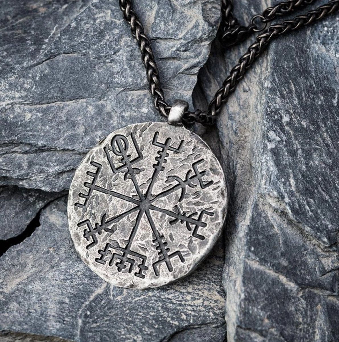 Porte-clés Viking Vegvisir – Compas Runique Thor – Métal Et Verre Blanc – Neuf Avec étiquettes