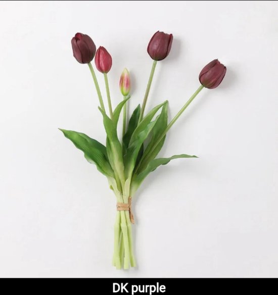 Real Touch Tulips - Dark Purple - Real Touch Tulpen - Donker Paars - Tulpen - Kunstbloemen - Kunst Tulpen - Kunst Boeket - Tulp - 40 CM - Zijden Bloemen - Latex Bloem - Bruiloft - Voorjaar - Lente