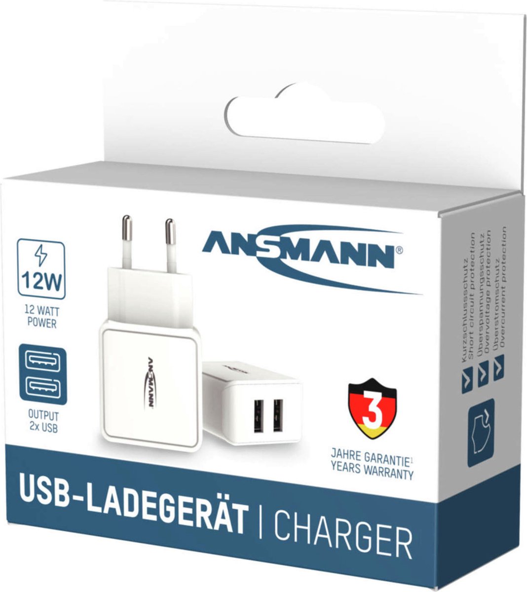 Ansmann HomeCharger HC212 USB-oplader 12 W 2x USB-A Wit Binnen