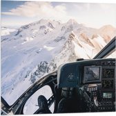 Vlag - Uitzicht op Besneeuwde Bergen en Bedieningstoestel vanuit Helikopter - 80x80 cm Foto op Polyester Vlag