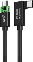 NÖRDIC USBC-N1115 - Haakse USB-C naar USB-C SuperSpeed PVC-kabel - USB3.2 Gen2 - 10Gb/s - 4K60Hz Video - 100W Stroom - Met Emarker - 3m - Zwart