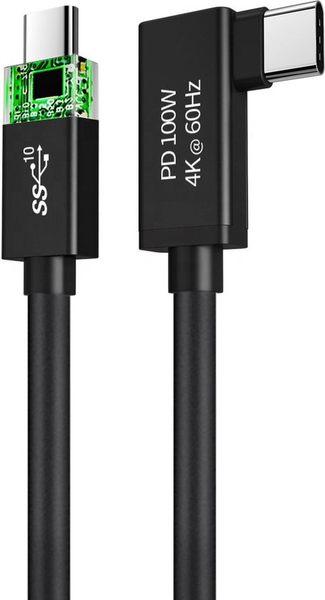 NÖRDIC USBC-N1115 - Câble PVC coudé USB-C vers USB-C SuperSpeed