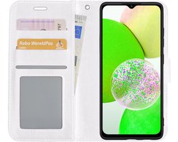 Hoesje Met Pasjeshouder - Geschikt voor Samsung Galaxy A14 - Luxe Bookcase Portemonee - Flip Case - Kunstleer Book Case - Flipcase - Book Cover - Walletcase - Portemonneehoes - Wit