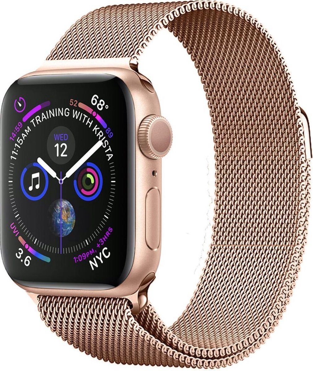 Milanees Bandje Geschikt voor Apple Watch 42/44/45 mm Milanees Bandje - Band Geschikt voor Apple Watch 42/44/45 mm Met Magneetsluiting - Rose Goud