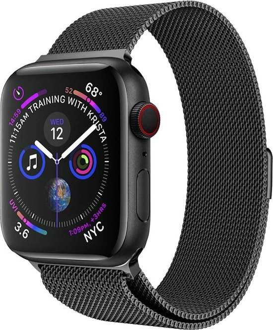 Milanees Bandje Geschikt voor Apple Watch 42/44/45 mm Milanees Bandje - Band Geschikt voor Apple Watch 42/44/45 mm Met Magneetsluiting - Zwart