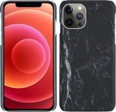 Hoes Geschikt voor iPhone 12 Pro Hoesje Marmer Case Marmeren Cover Hoes Hardcover - Zwart