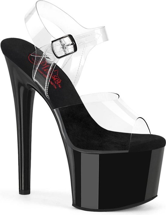 Pleaser - PASSION-708 Sandaal met enkelband, Paaldans schoenen - US 8 - 38 Shoes - Zwart/Transparant