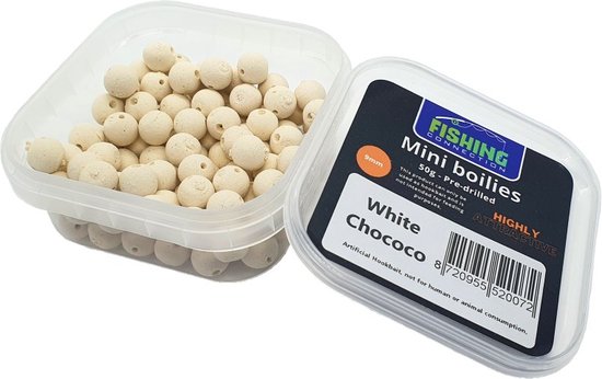 Mini Boilies (pre-drilled) 'White Chococo' 9mm - 50g - Method Feeder Aas/voer - Miniboilies Haakaas van MINI — afbeelding 2