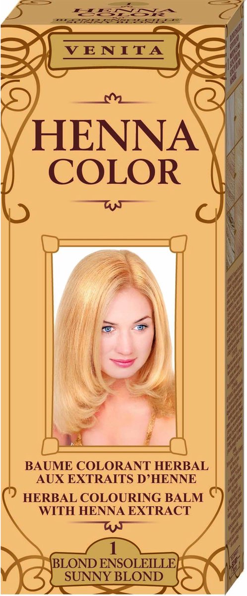 Venita HENNA COLOR BALSEM Sunny Blond nr.1 Kant-en Klare Natuurlijke Haarverf Zonder Ammoniak. Ammonia. PPD. PTD. Peroxide. Waterstofperoxide etc. 75ml