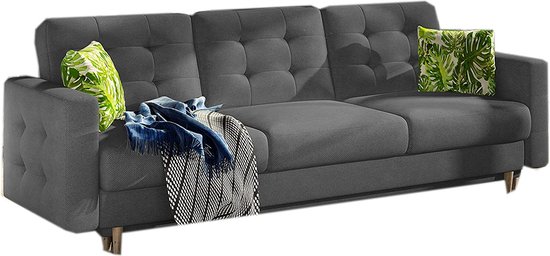 Kinderbed sofa 90x200cm - multifunctioneel gestoffeerd bed met uittrekfunctie, LED-licht & opbergruimte