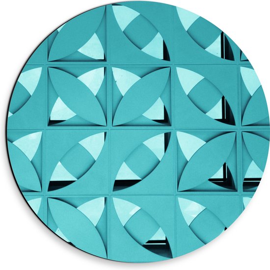 Dibond Muurcirkel - Blauw Abstract Patroon van Bladeren - 30x30 cm Foto op Aluminium Muurcirkel (met ophangsysteem)