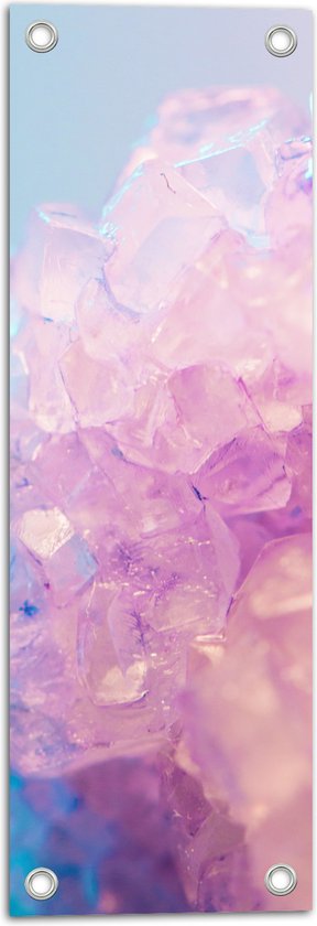 Tuinposter – Close-up van Paarse Kristal in Blauqwe Omgeving - 20x60 cm Foto op Tuinposter (wanddecoratie voor buiten en binnen)