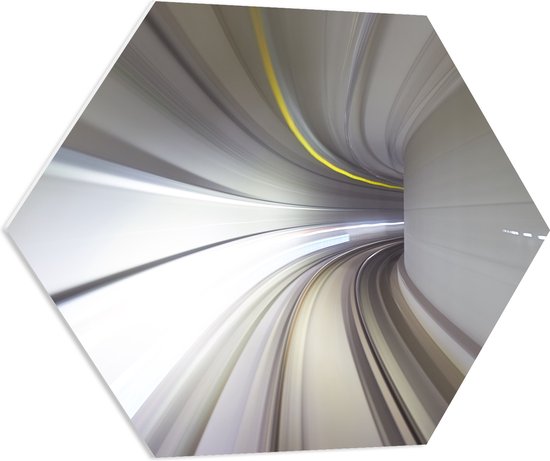 PVC Schuimplaat Hexagon - Abstracte Tunnel in Grijs Tinten - 70x60.9 cm Foto op Hexagon (Met Ophangsysteem)