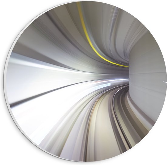 PVC Schuimplaat Muurcirkel - Abstracte Tunnel in Grijs Tinten - 20x20 cm Foto op Muurcirkel (met ophangsysteem)
