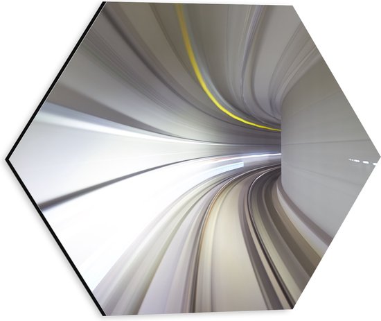 Dibond Hexagon - Abstracte Tunnel in Grijs Tinten - 30x26.1 cm Foto op Hexagon (Met Ophangsysteem)