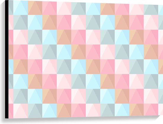 Canvas - Blokpatroon van Blauw, Bruin en Roze Vakken - 100x75 cm Foto op Canvas Schilderij (Wanddecoratie op Canvas)
