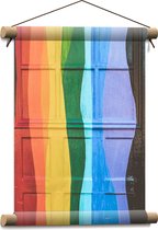 Textielposter - Deur met Regenboogkleurige Versiering - 30x40 cm Foto op Textiel