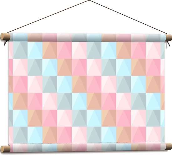 Textielposter - Blokpatroon van Blauw, Bruin en Roze Vakken - 60x40 cm Foto op Textiel