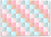 Acrylglas - Blokpatroon van Blauw, Bruin en Roze Vakken - 40x30 cm Foto op Acrylglas (Wanddecoratie op Acrylaat)