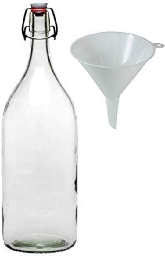 Bouteille en Verres avec bouchon basculant, XXL, 2 litres, vide, avec  entonnoir de