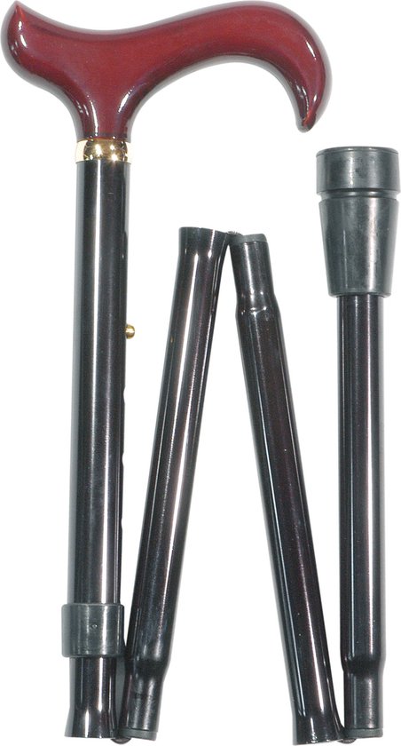 Classic Canes Opvouwbare wandelstok - Zwart - Verstelbaar - Lengte 82 - 92 cm - Aluminium - Bordeauxrood Derby handvat - Gewicht 385 gram - Diameter 19 mm - Wandelstokken - Heren en dames - Inklapbare wandelstok - Wandelstok opvouwbaar - Uitschuif
