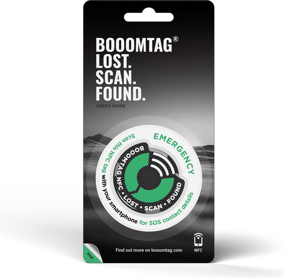 Booomtag® NFC Groen Dome Sticker - 30mm - Lost and Found - Kofferlabel, Bagagelabel, Reislabel, Adreslabel, Reisaccessoires, Passieve Tracker, SOS, ICE, Reiskoffer, Etiquette Bagage, #boomtag #booomtag