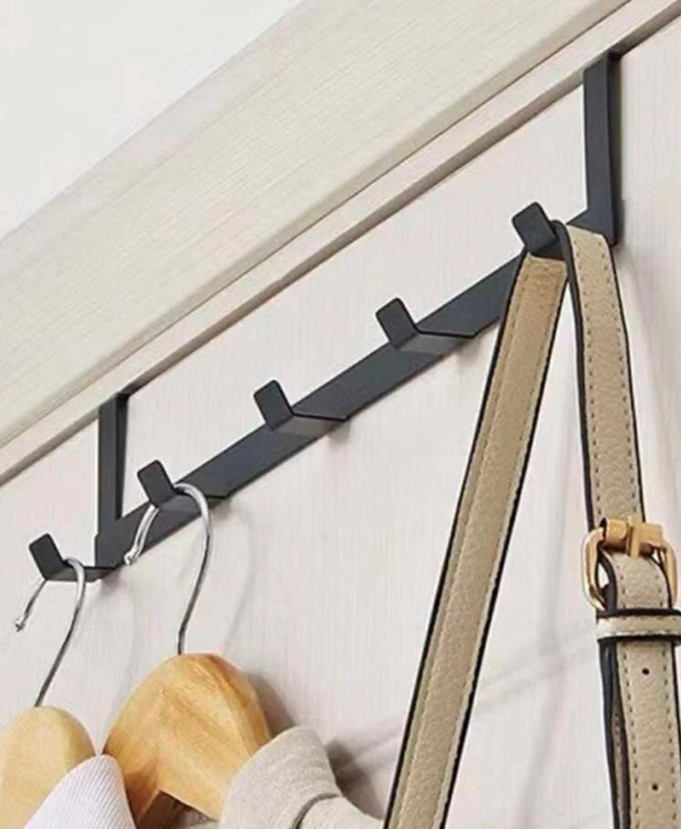 SMIBUY Kapstokhaak Met Plank, Wandmontage, 74 Cm Halkapstok Voor Aan De Muur Bamboe Hangplank Met 5 Dubbele Metalen Haken Voor Badkamer Slaapkamer Keuken Woonkamer