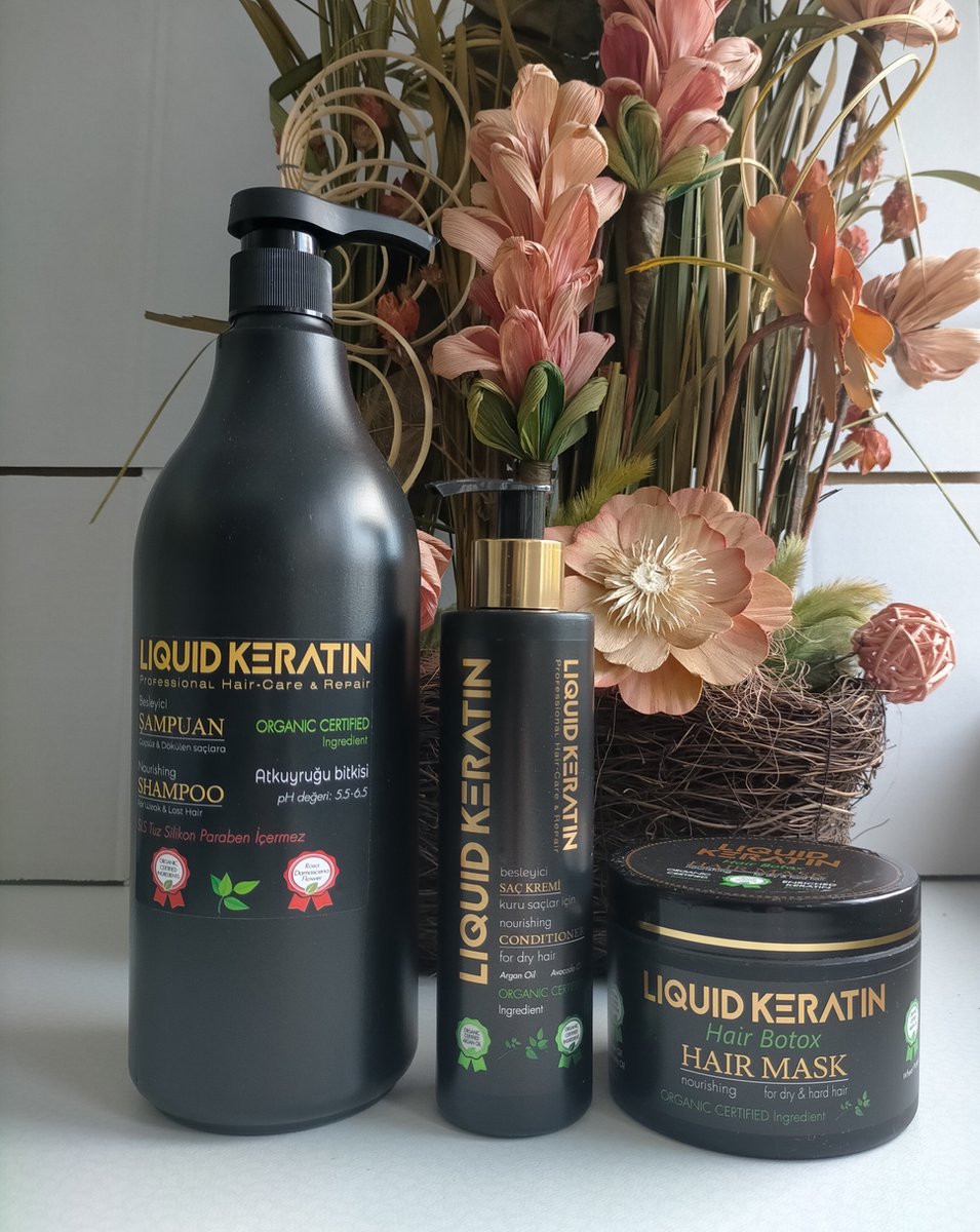 Bio Keratine Organic Combo Haarverzorging set 1 x Shampoo 1000 ml - 1 x Haar crème 200 ml - 1 x Haarmasker 250 ml - Herbal Haarverzorging