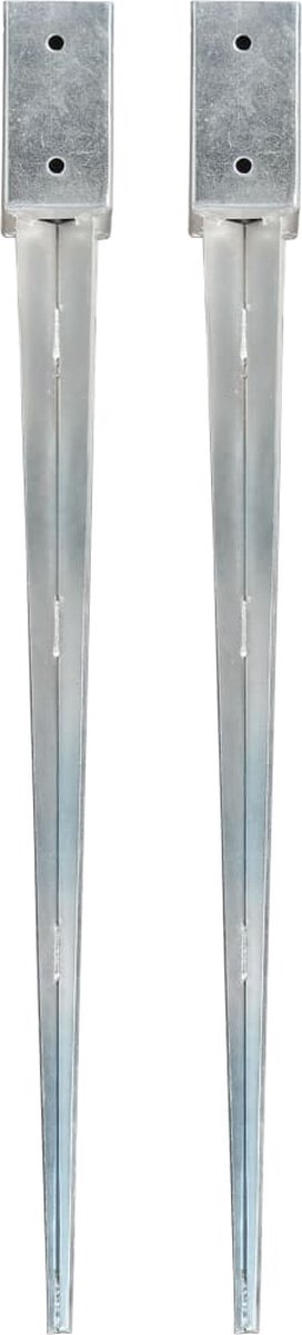 Goedkoopste vidaXL - Grondpinnen - 2 - st - 7x7x90 - cm - gegalvaniseerd - staal - zilverkleurig