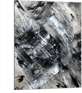 Dibond - Abstracte Verfmix van Zwart en Wit Tinten - 75x100 cm Foto op Aluminium (Wanddecoratie van metaal)
