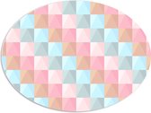 PVC Schuimplaat Ovaal - Blokpatroon van Blauw, Bruin en Roze Vakken - 80x60 cm Foto op Ovaal (Met Ophangsysteem)