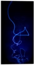 Dibond - Blauwe Lichtstrepen tegen Zwarte Achtergrond (Niet Lichtgevend) - 50x100 cm Foto op Aluminium (Wanddecoratie van metaal)