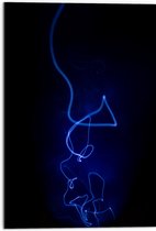 Dibond - Blauwe Lichtstrepen tegen Zwarte Achtergrond (Niet Lichtgevend) - 50x75 cm Foto op Aluminium (Wanddecoratie van metaal)