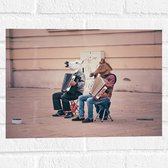 Muursticker - Twee Personen met Paarden Maskers Spelend op Accordeon - 40x30 cm Foto op Muursticker