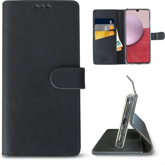 IPhone 14 Pro Max hoesje – Book Cover Case – Pasjeshouder - Siliconen Portemonnee Hoesje – Handgemaakt – Zwart – Kunstleer