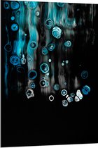 Acrylglas - Blauwe Witte Cirkels en Strepen tegen Zwarte Achtergrond - 80x120 cm Foto op Acrylglas (Wanddecoratie op Acrylaat)